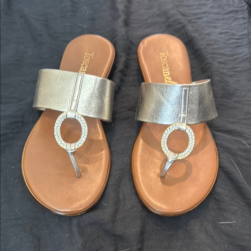 Toscanella Women's Silver and Brown Sandals 7.5